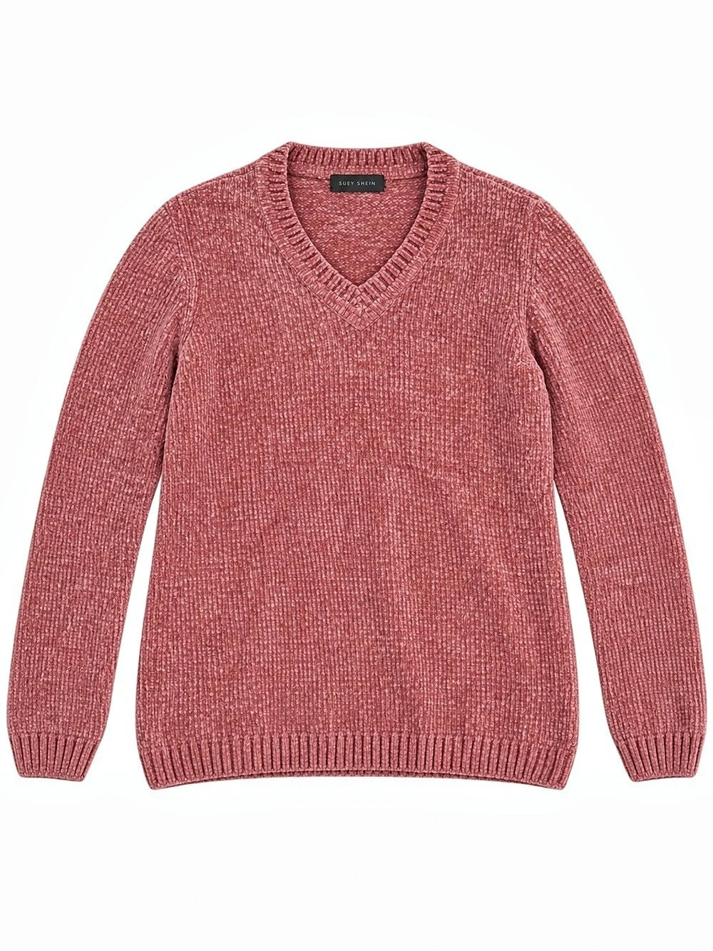 Suzy Shier Dusty Rose Chenille V-Neck Sweater Size L